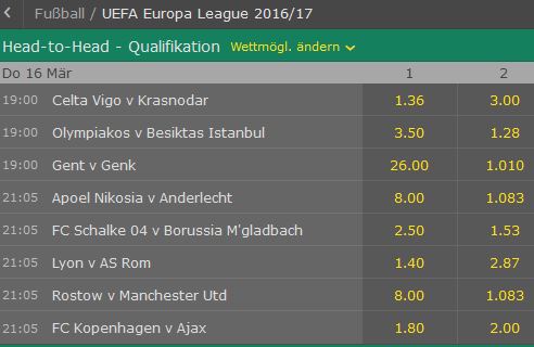 Bet365 Head to Head Wette