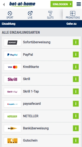 Bet-at-home Einzahlung Bet-at-home Zahlungen