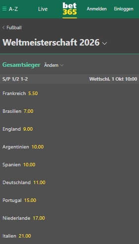 Bet365 Sportwetten Bet365 WM Wetten