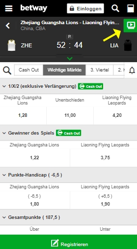 Betway Live-Wetten Betway Live-Streams
