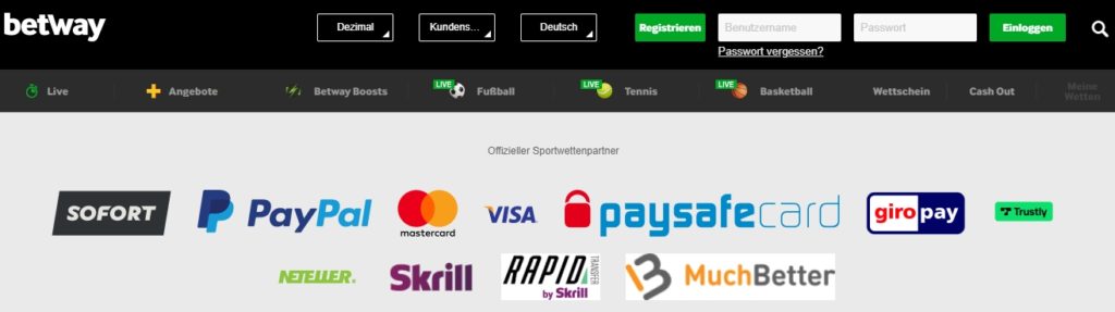 Betway Sportwetten Betway Zahlungen