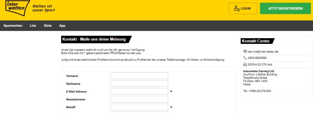 Interwetten Service Interwetten Kontakt