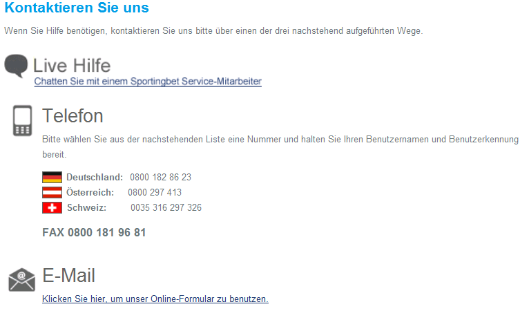 Der Kundenservice von Sportingbet Sportingbet Kundenservice