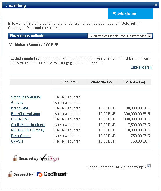 Hilfebereich auf der Sportingbet Wettseite Sportingbet FAQ - Wettkonto Einzahlungen