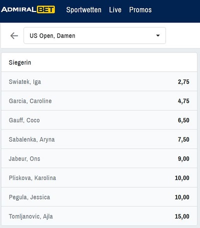 ADMIRALBET US Open Wetten